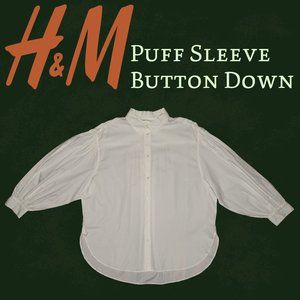 H&M | 100% Cotton White Puff Sleeve Button Down | Size M
